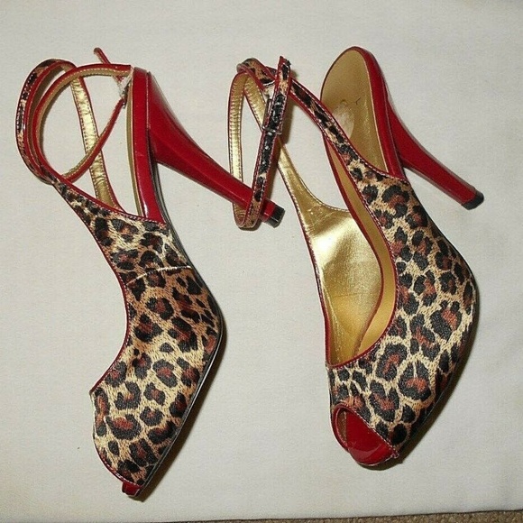 Vintage Rare Leopard Print Sexy Ankle Straps Shoes - Picture 1 of 5